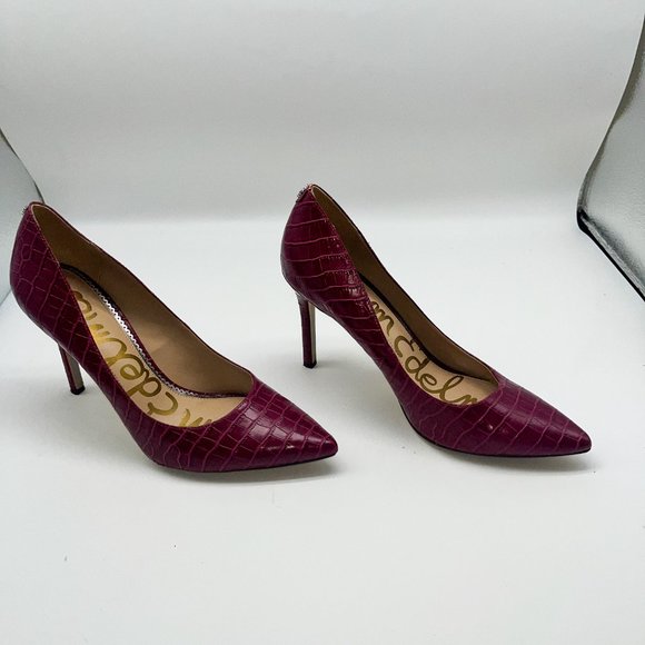 Sam Edelman Plum Snakeprint Pointed Toe Pumps Sz 7.5 - Picture 6 of 6
